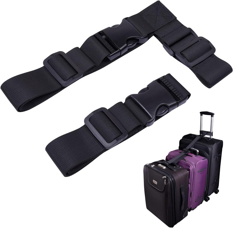 Wisdompro 2 Pcs Add a Bag Luggage Strap, Heavy Duty Adjustable Suitcase Belt Travel Attachment Travel Accessories for Connecting Your Luggage Together - Black (T-Type and Normal) - Image 1